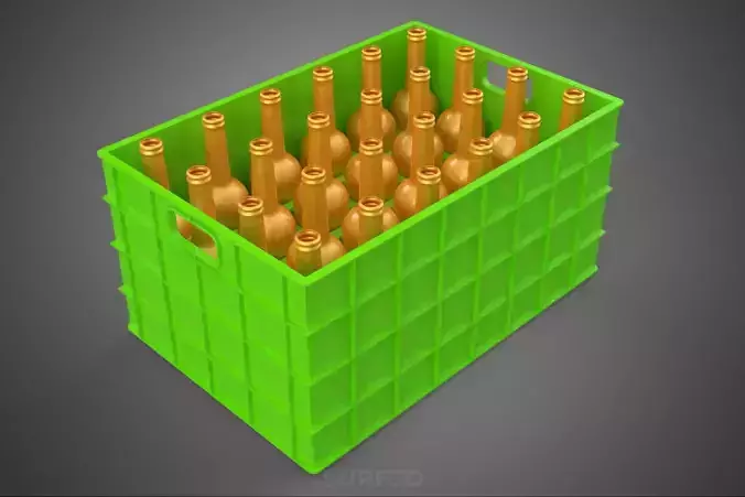 GREEN BOTTLES DRINK CRATE BOX CONTAINER STORAGE TRAY RACK ARRAY 3D model 2