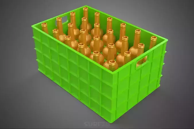 GREEN BOTTLES DRINK CRATE BOX CONTAINER STORAGE TRAY RACK ARRAY 3D model 4