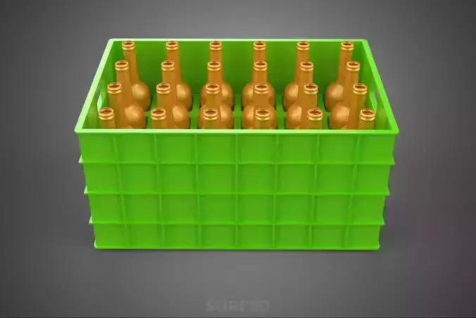 GREEN BOTTLES DRINK CRATE BOX CONTAINER STORAGE TRAY RACK ARRAY 3D model 3