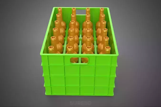 GREEN BOTTLES DRINK CRATE BOX CONTAINER STORAGE TRAY RACK ARRAY 3D model 5