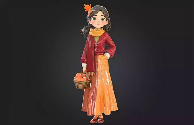 Thanksgiving Girl character Printable Model  with Pumpkin 
