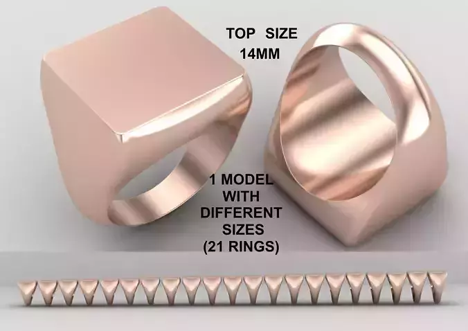 Square Signet Ring Base 14MM top in All sizes 207-MWC 