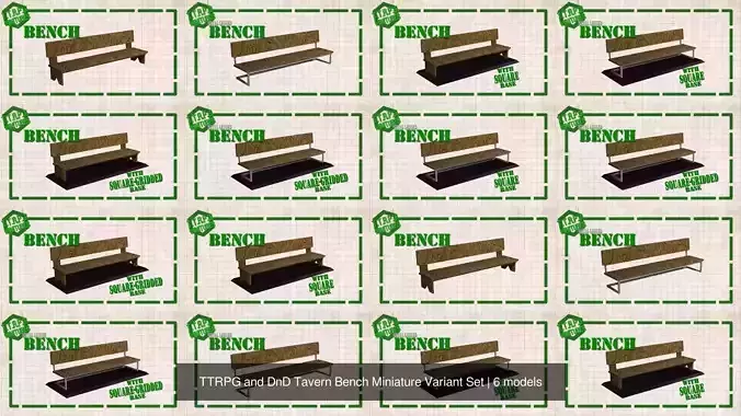 TTRPG and DnD Tavern Bench Miniature Variant Set
