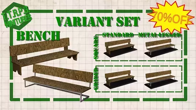 TTRPG and DnD Tavern Bench Miniature Variant Set 3D Model Collection