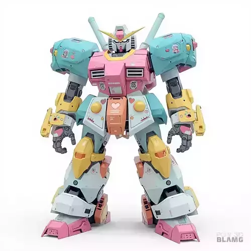 Pastel Heart Mecha 3D Model Whimsical Combat Suit
