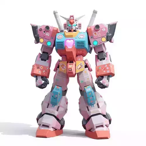 Pastel Love Warrior 3D Model Whimsical Combat Mech