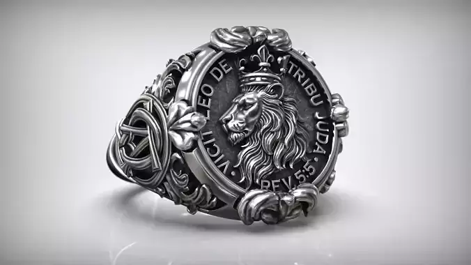 Crowned Lion of Judah Signet Chi Rho and Alpha Omega Symbols