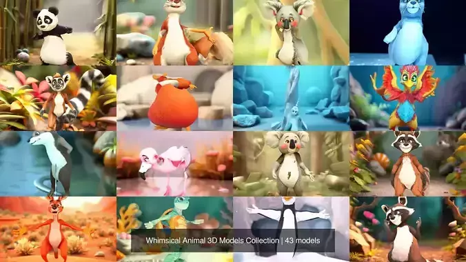 Whimsical Animal 3D Models Collection