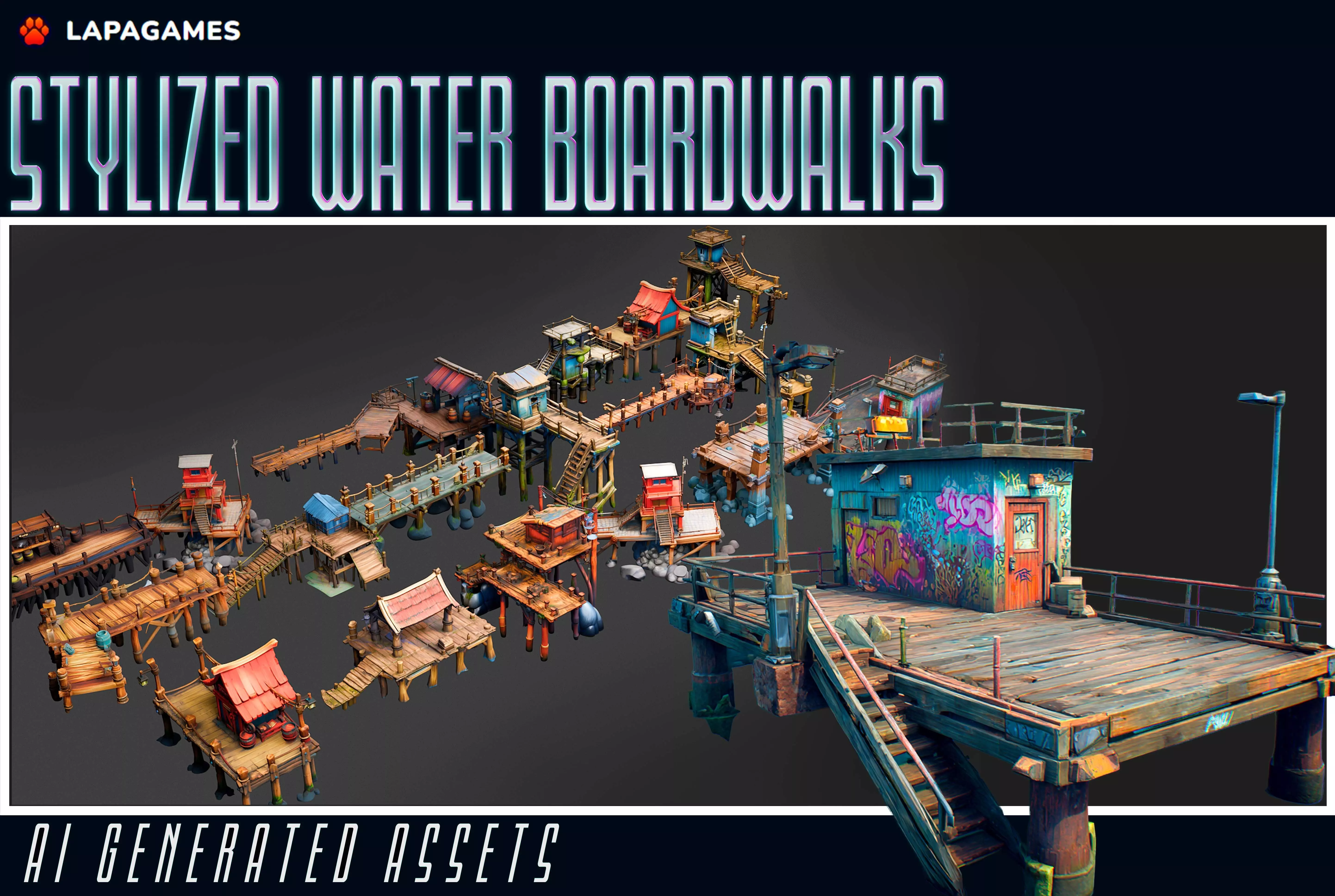 Stylized Water Boardwalks 3D model