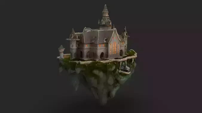 Floating Castle  Low-poly 3D model 6