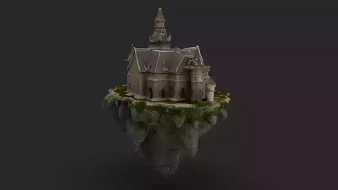 Floating Castle  Low-poly 3D model 3