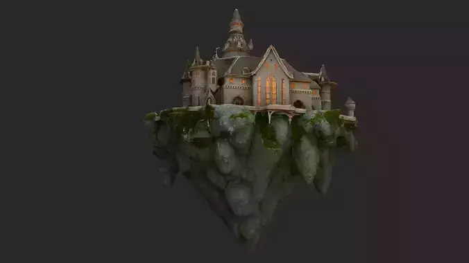 Floating Castle  Low-poly 3D model 4