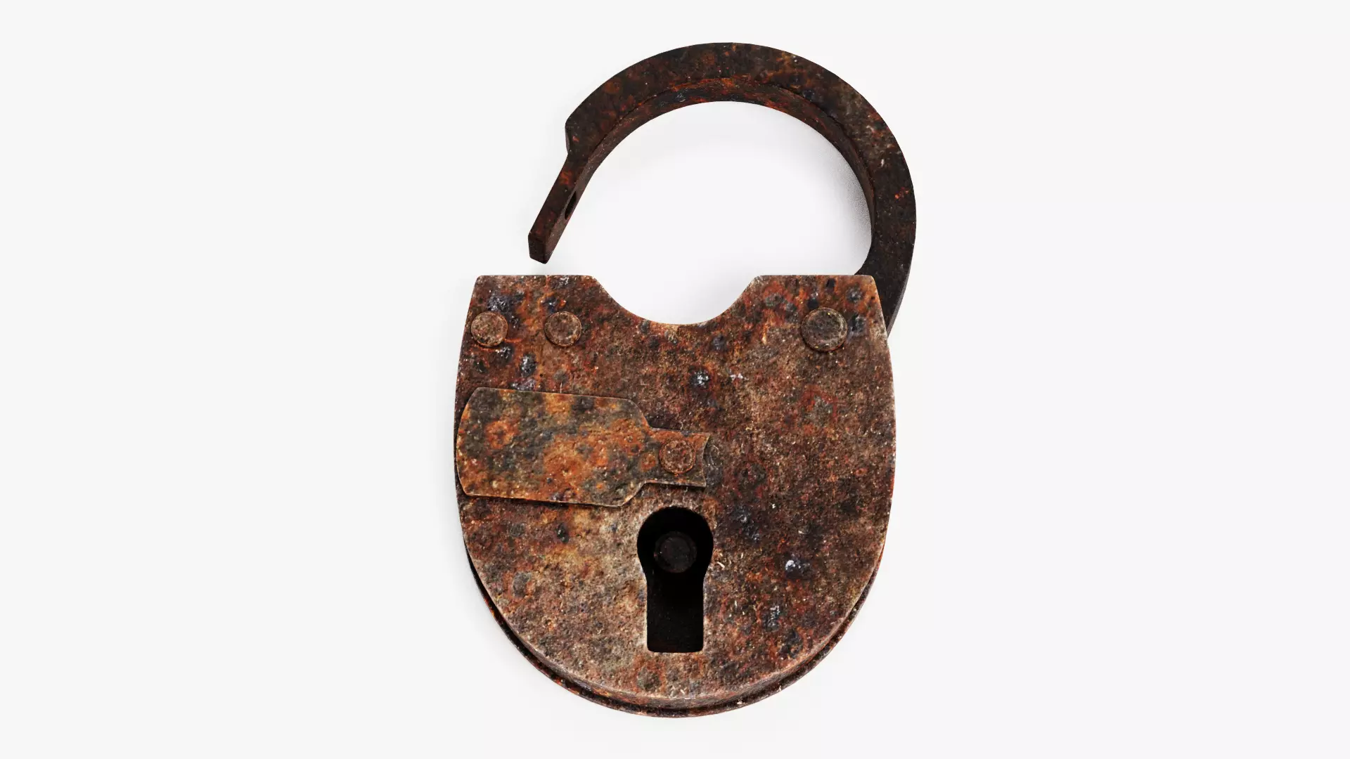 Rusty Padlock - Rigged Lock with Shackle and Sliding Key Cover 3D model