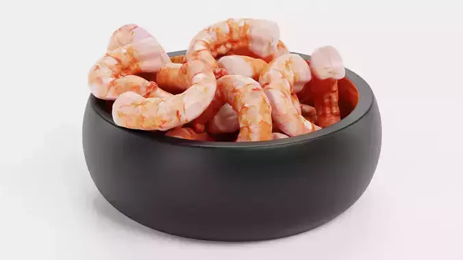 Shrimps in Bowl - Realistic Seafood Serving Scene 3D model 6