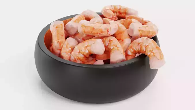 Shrimps in Bowl - Realistic Seafood Serving Scene 3D model 5