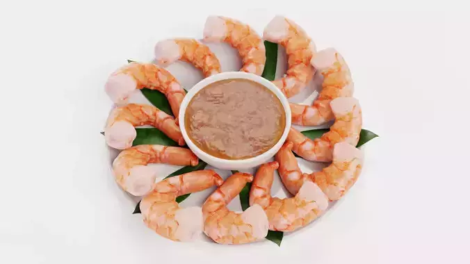 Shrimps on Plate with Sauce - Realistic Seafood Arrangement