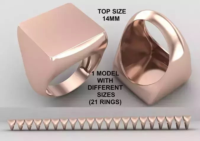 Square Signet Ring Base 14MM top in All sizes 208-MWC