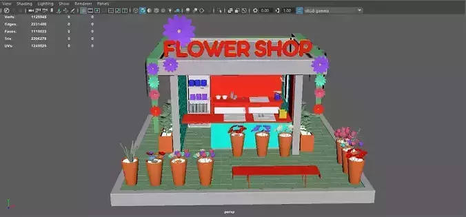 Flower Shop Interior Exterior Detailed 3D Model