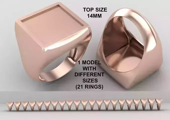 Square enamel Signet Ring Base 14MM top in All sizes 209-MWC