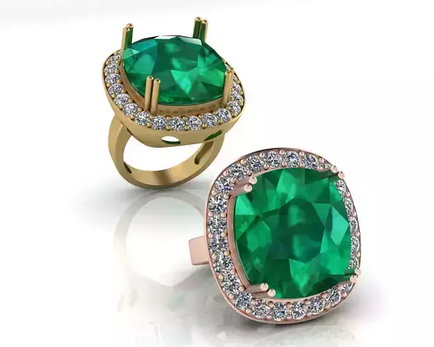 cushion emerald halo high jewelry ring