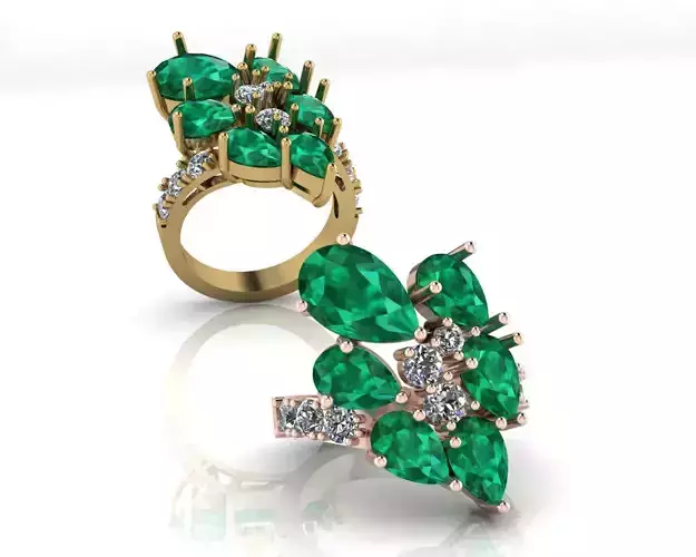 pear emerald and round high jewelry ring
