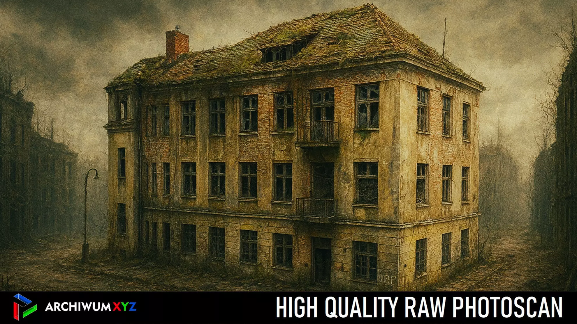 Abandoned tenement house with a damaged roof 3D model