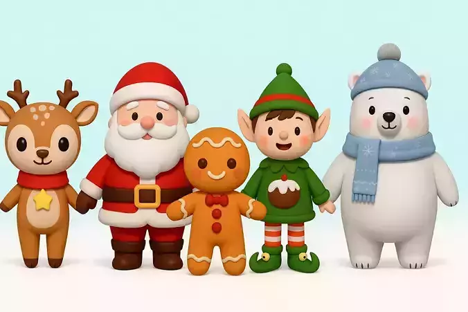 CUTE CHRISTMAS FRIENDS 5 Character Pack Low-poly 3D model