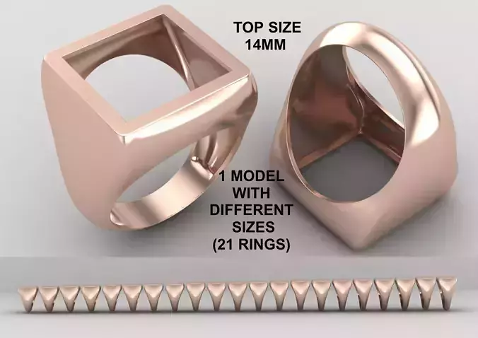 Square hollow Signet Ring Base 14MM top in All sizes 210-MWC