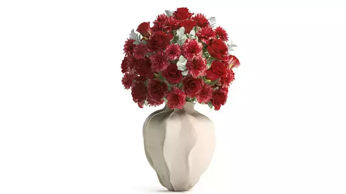 Ralistic bouquet red flowers carnation rose decor vase decor