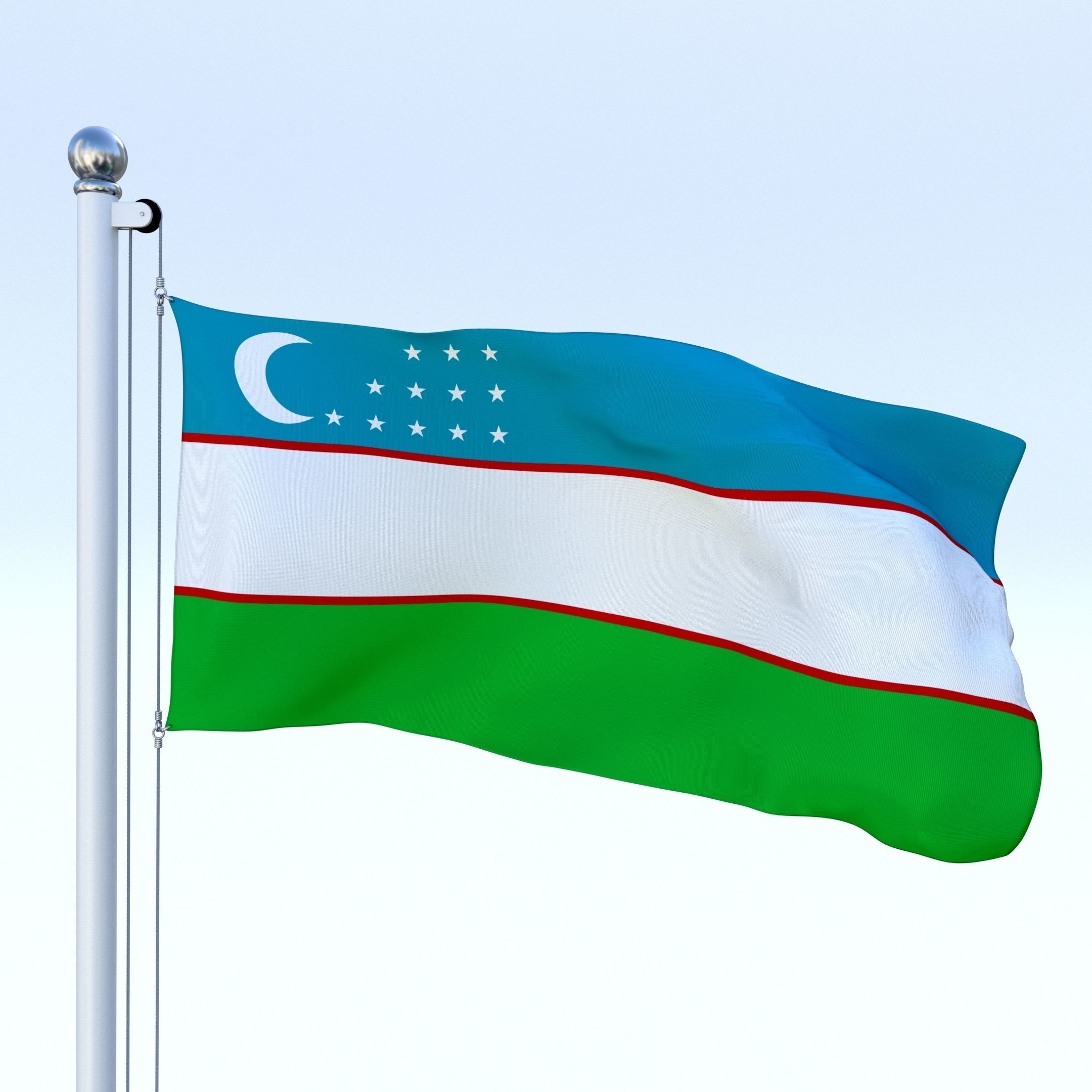 Animated Uzbekistan Flag Low-poly 3D model_5