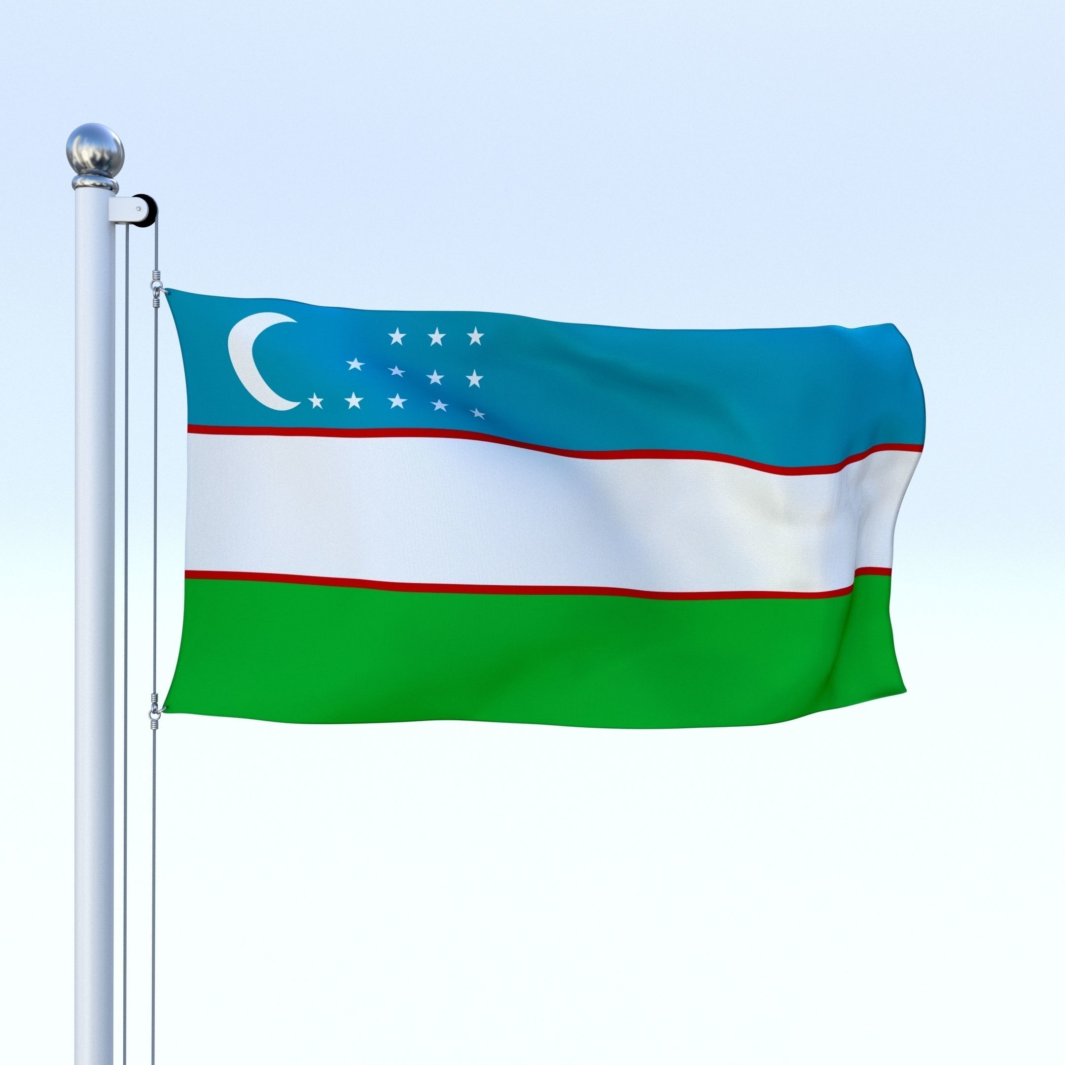 Animated Uzbekistan Flag Low-poly 3D model_15