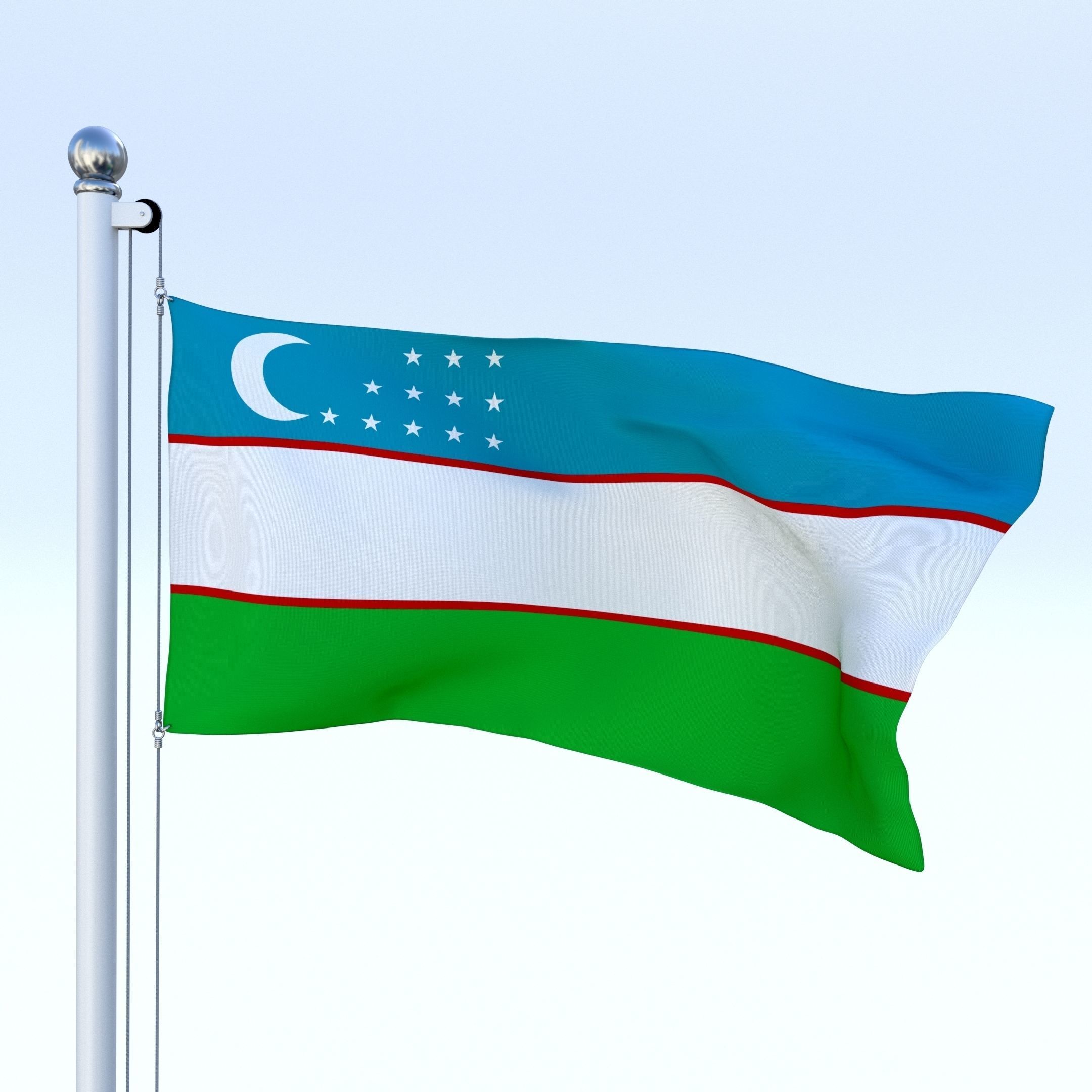 Animated Uzbekistan Flag Low-poly 3D model_23