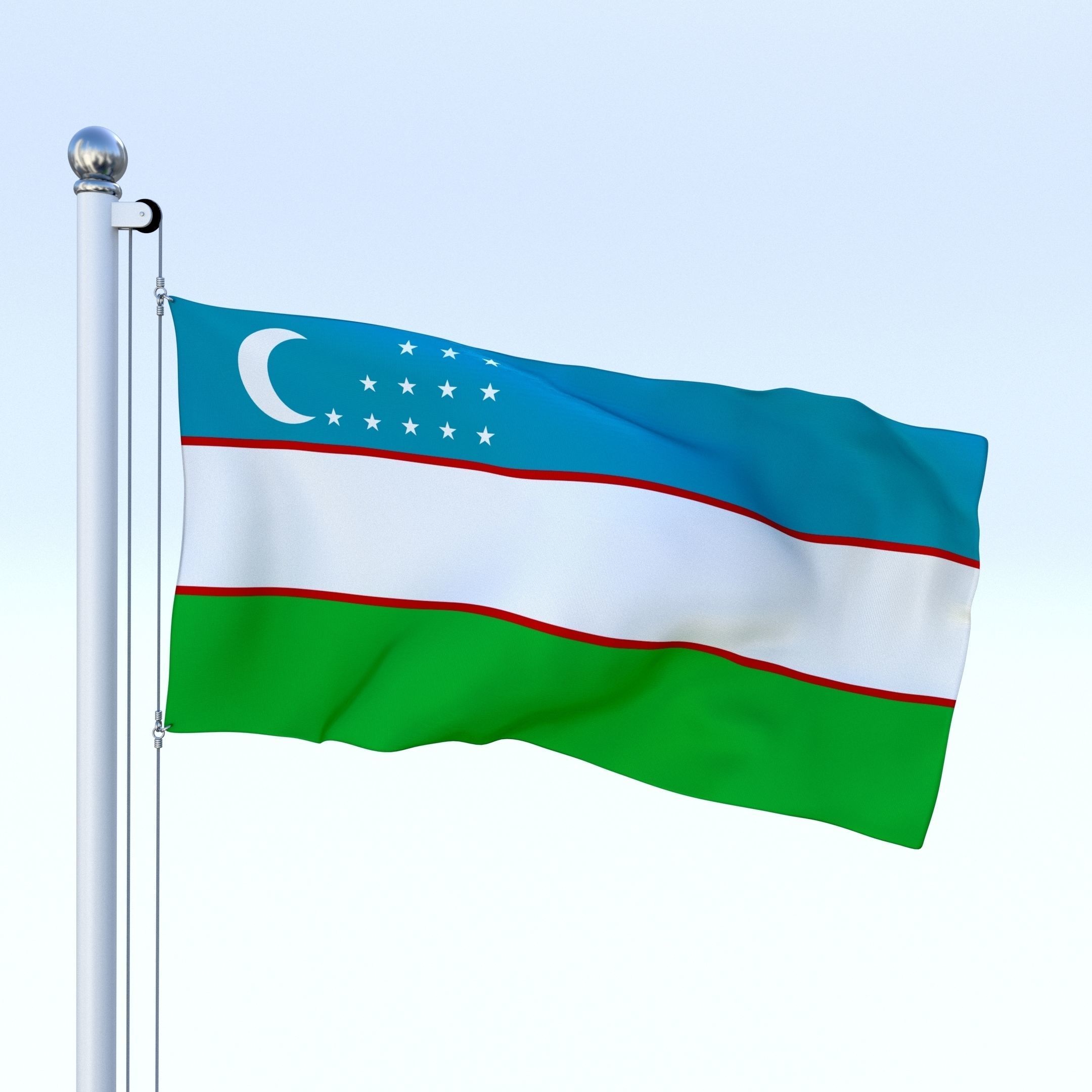 Animated Uzbekistan Flag Low-poly 3D model_12