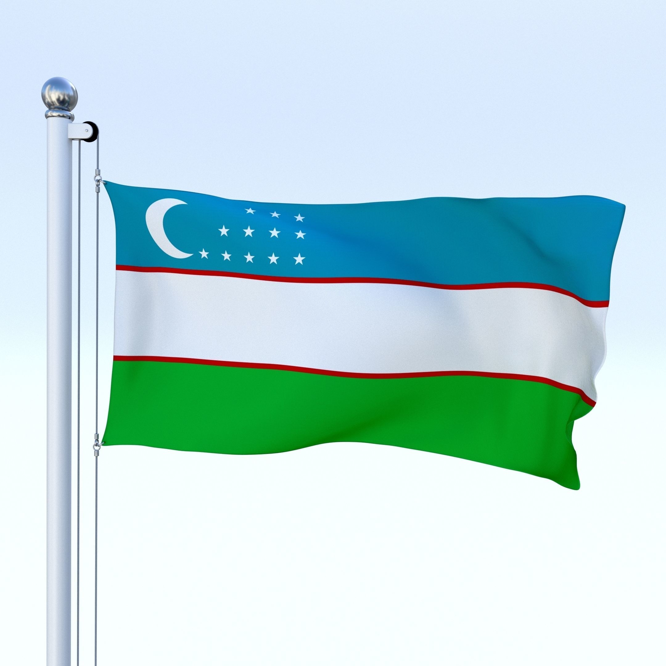 Animated Uzbekistan Flag Low-poly 3D model_2