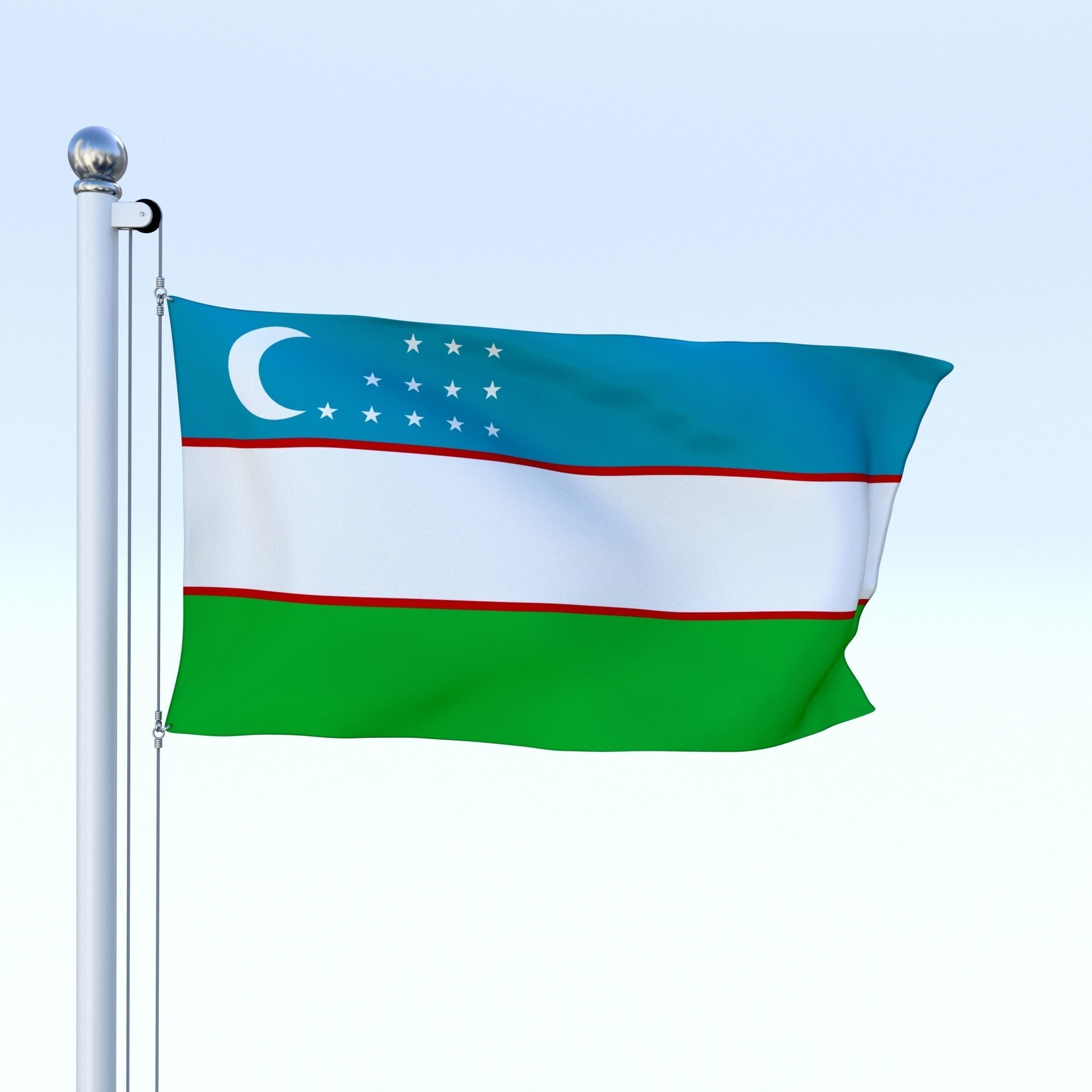 Animated Uzbekistan Flag Low-poly 3D model_18