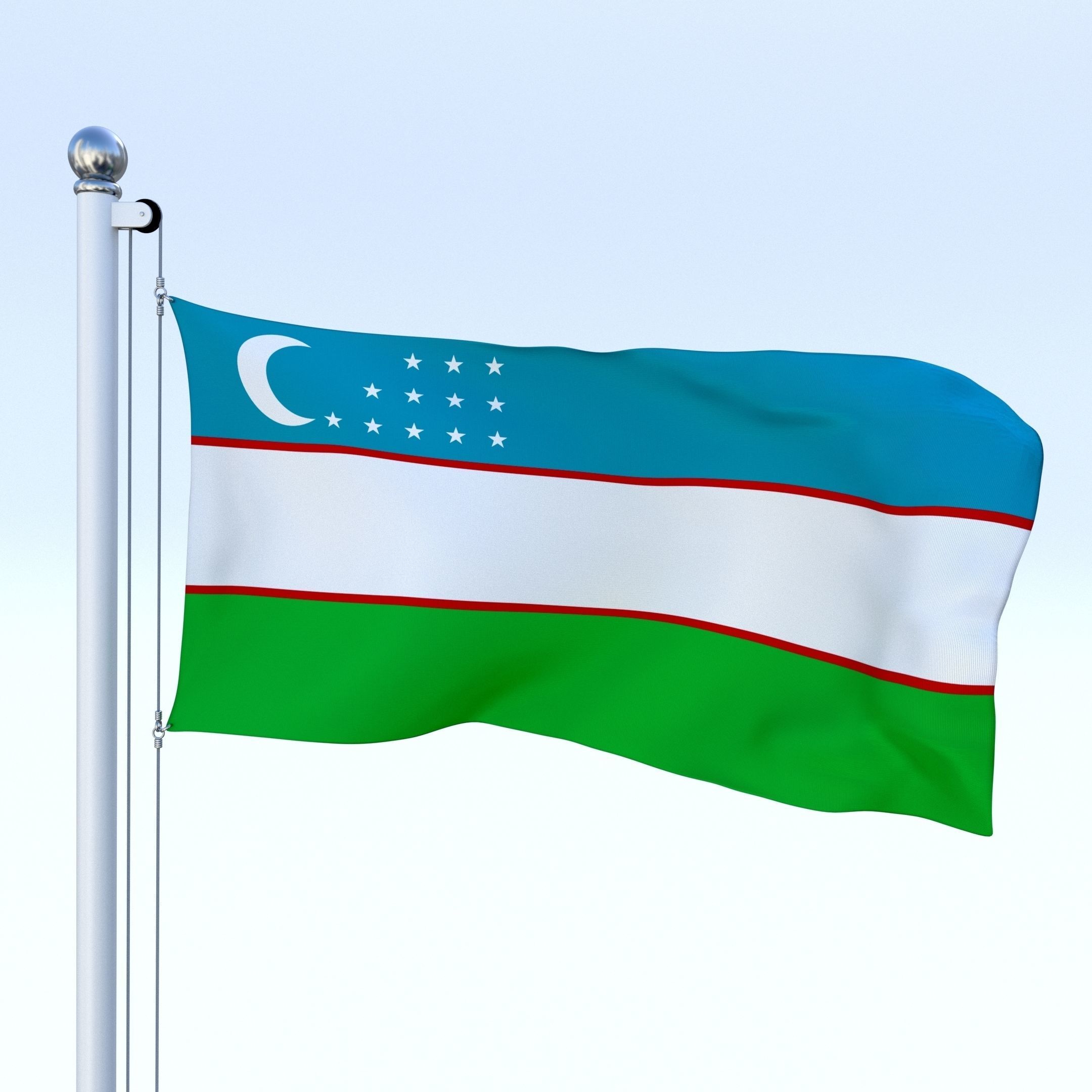 Animated Uzbekistan Flag Low-poly 3D model_16