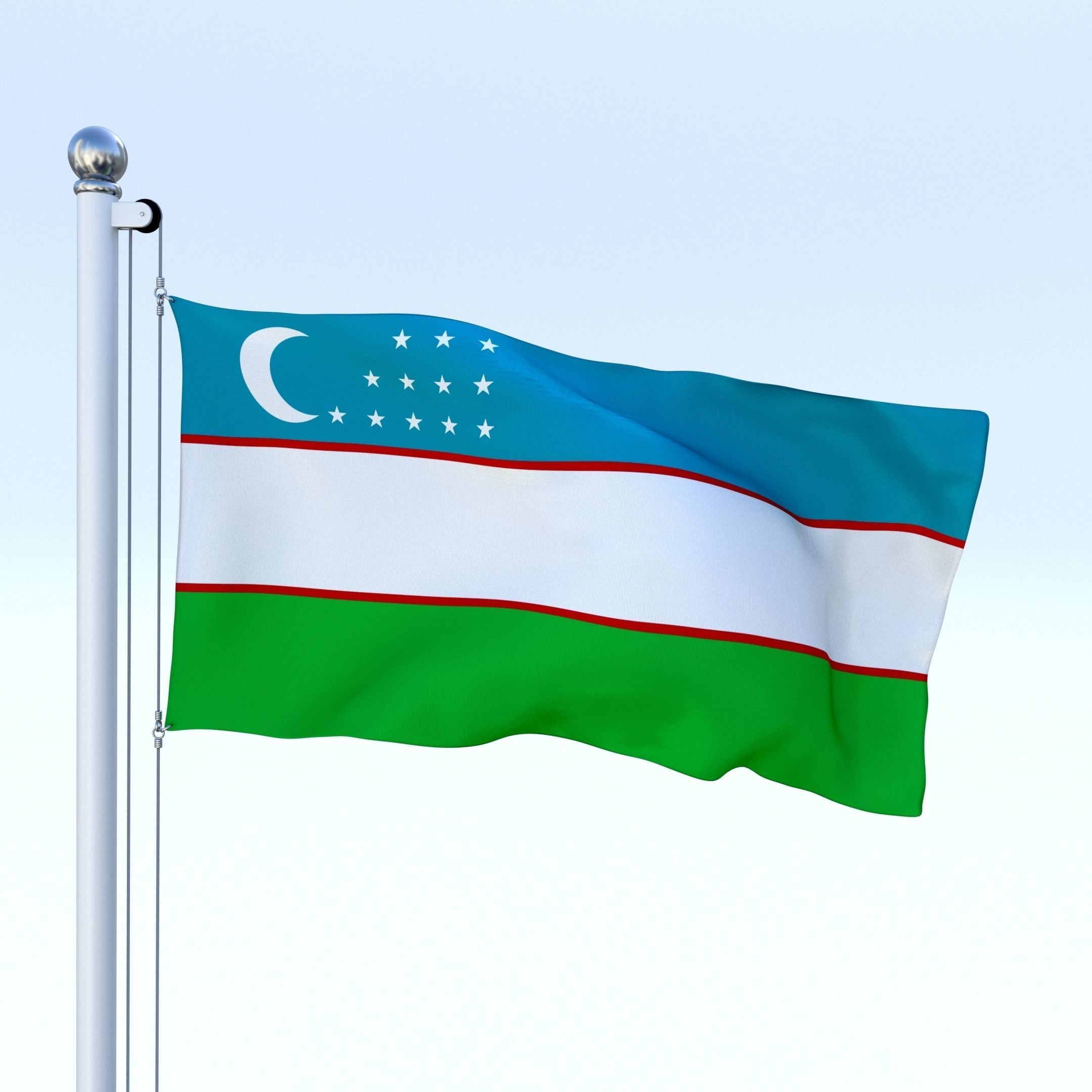 Animated Uzbekistan Flag Low-poly 3D model_14