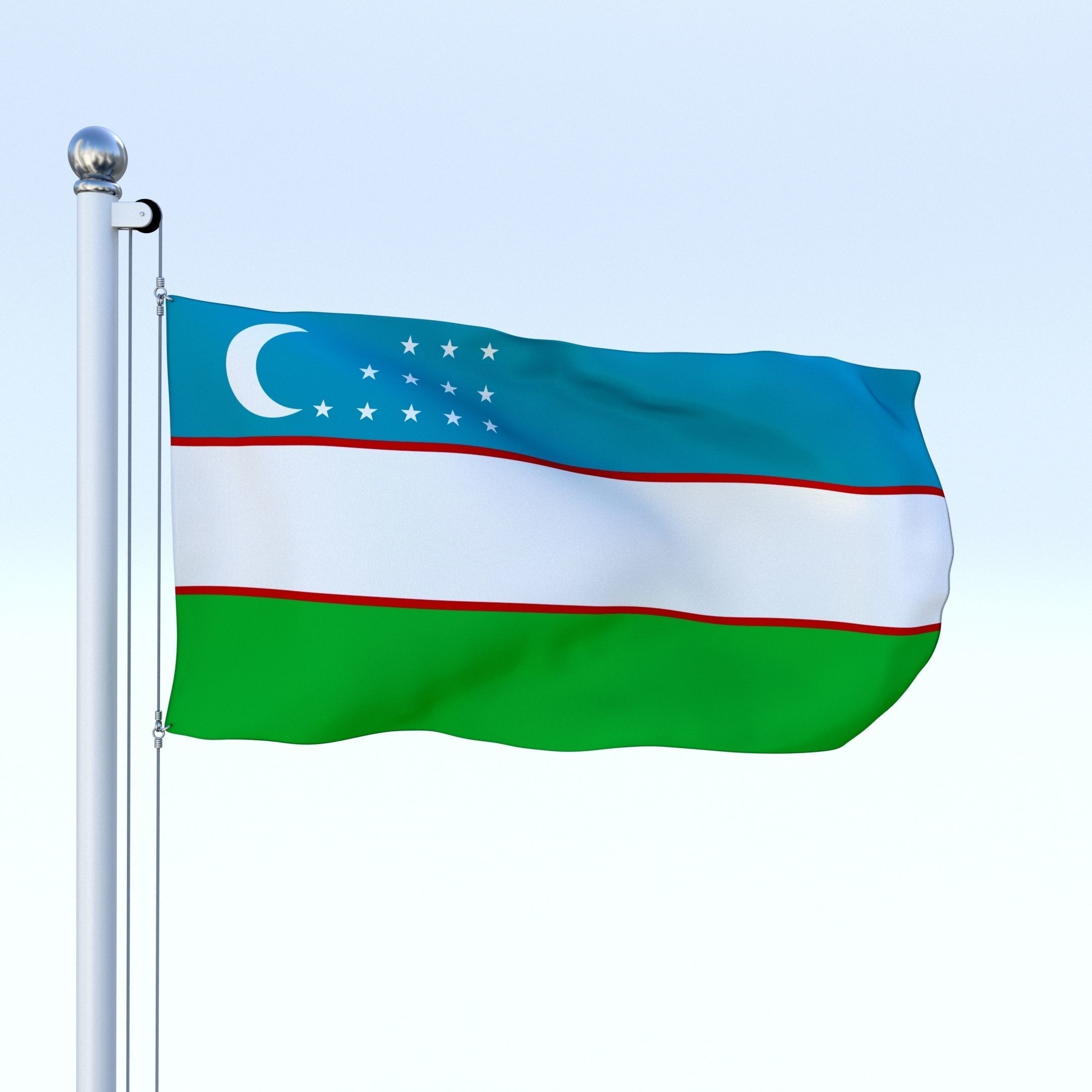 Animated Uzbekistan Flag Low-poly 3D model_4