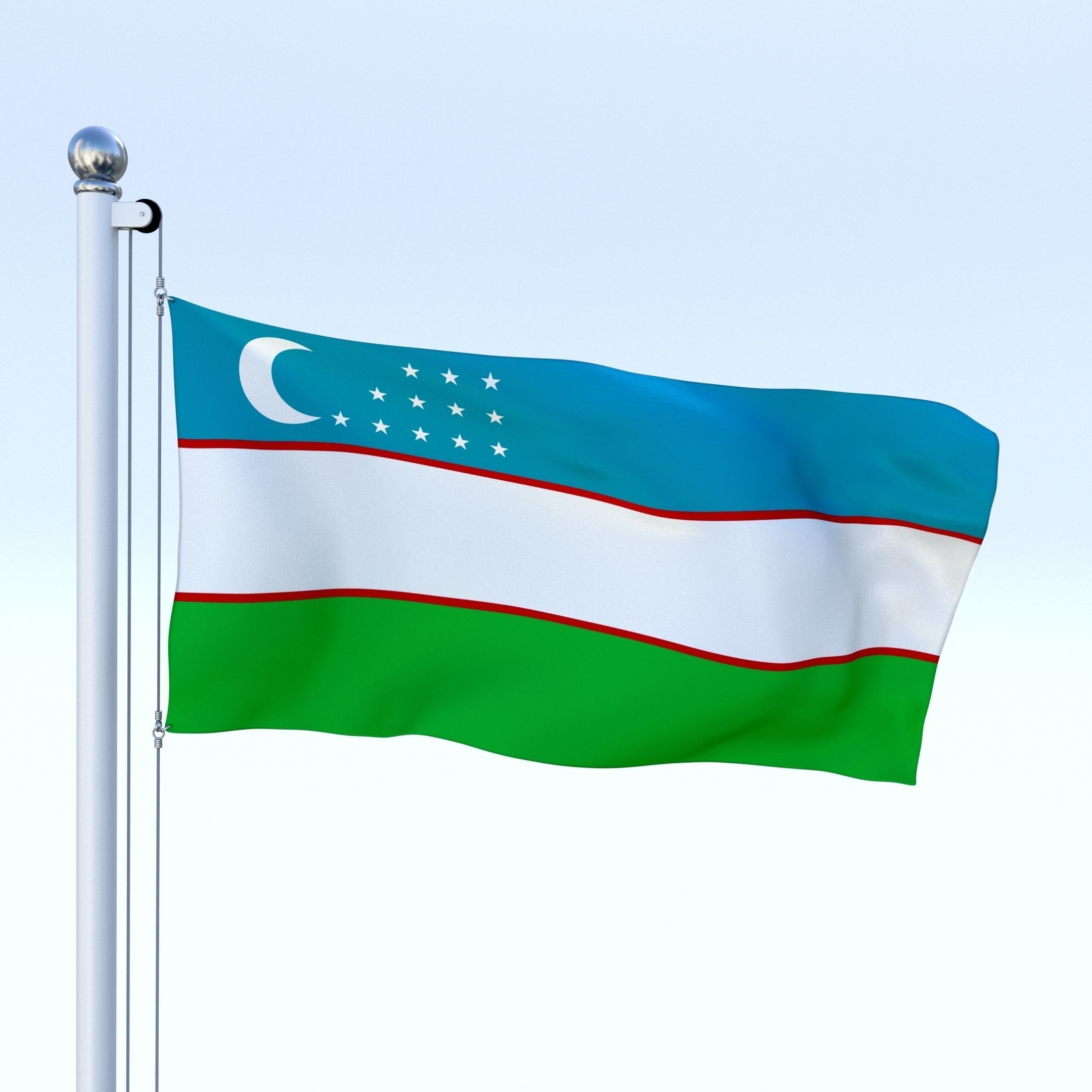 Animated Uzbekistan Flag Low-poly 3D model_11