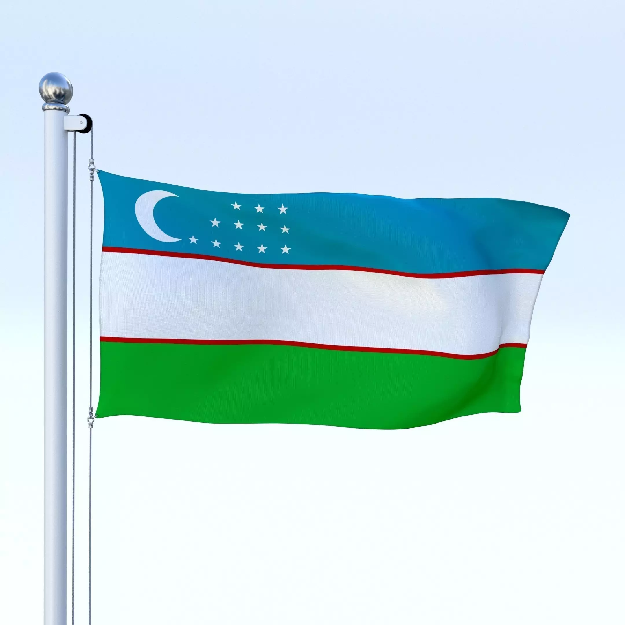 Animated Uzbekistan Flag Low-poly 3D model_0