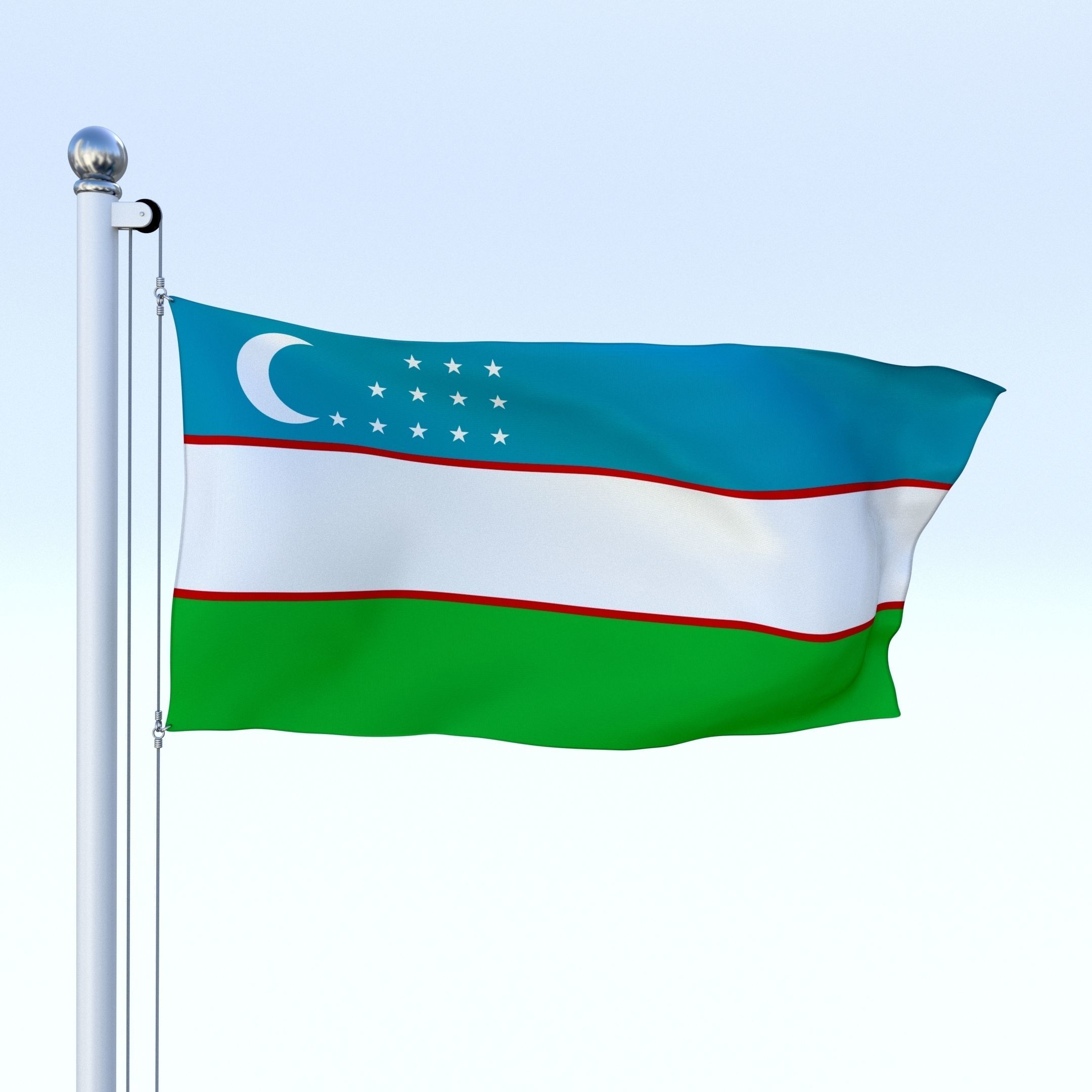 Animated Uzbekistan Flag Low-poly 3D model_26