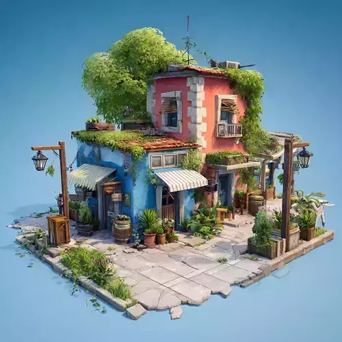 Stylized Green Garden Set 2 3D model 5