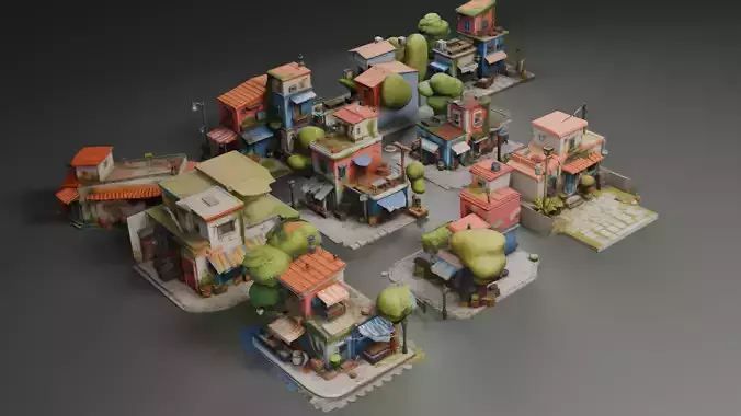 Stylized Green Garden Set 2 3D model 2
