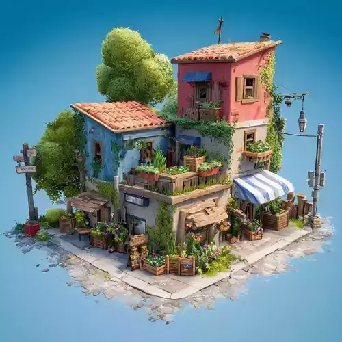 Stylized Green Garden Set 2 3D model 6