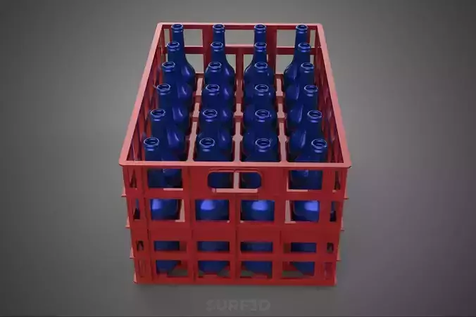 RED BOTTLE CARRIER PLASTIC CRATE BOX CONTAINER STORAGE RACK TRAY 3D model 7