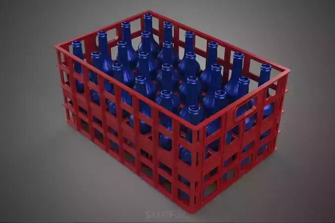 RED BOTTLE CARRIER PLASTIC CRATE BOX CONTAINER STORAGE RACK TRAY 3D model 6