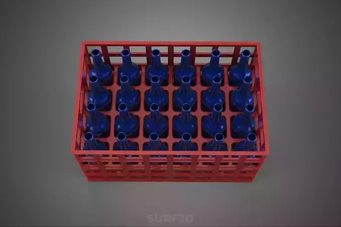 RED BOTTLE CARRIER PLASTIC CRATE BOX CONTAINER STORAGE RACK TRAY 3D model 5