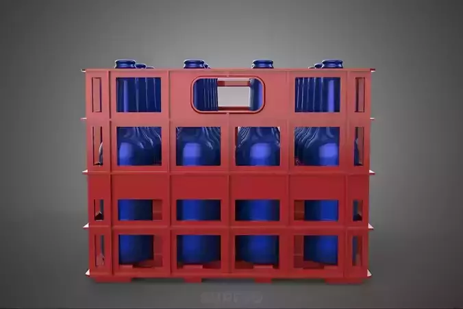 RED BOTTLE CARRIER PLASTIC CRATE BOX CONTAINER STORAGE RACK TRAY 3D model 3