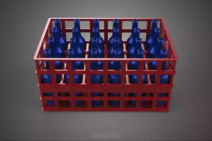 RED BOTTLE CARRIER PLASTIC CRATE BOX CONTAINER STORAGE RACK TRAY 3D model 4