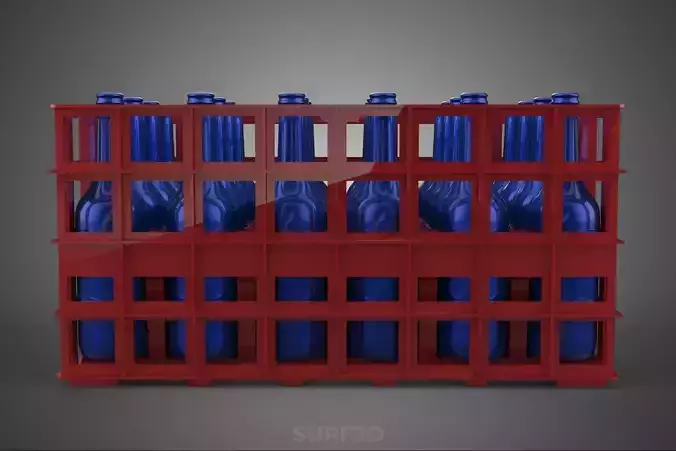 RED BOTTLE CARRIER PLASTIC CRATE BOX CONTAINER STORAGE RACK TRAY 3D model 2